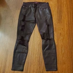 7 For All Mankind Waxed Distressed Women's Skinny Brown Pants - Size 27
